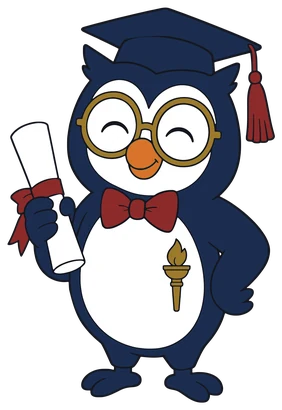 Professor Hoot, the BMU owl, in his mortarboard and red bow tie, holding a diploma