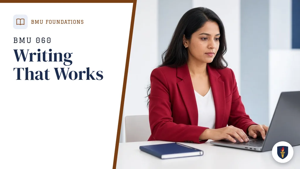 Course cover for BMU 060 Writing That Works, BMU Foundations department.