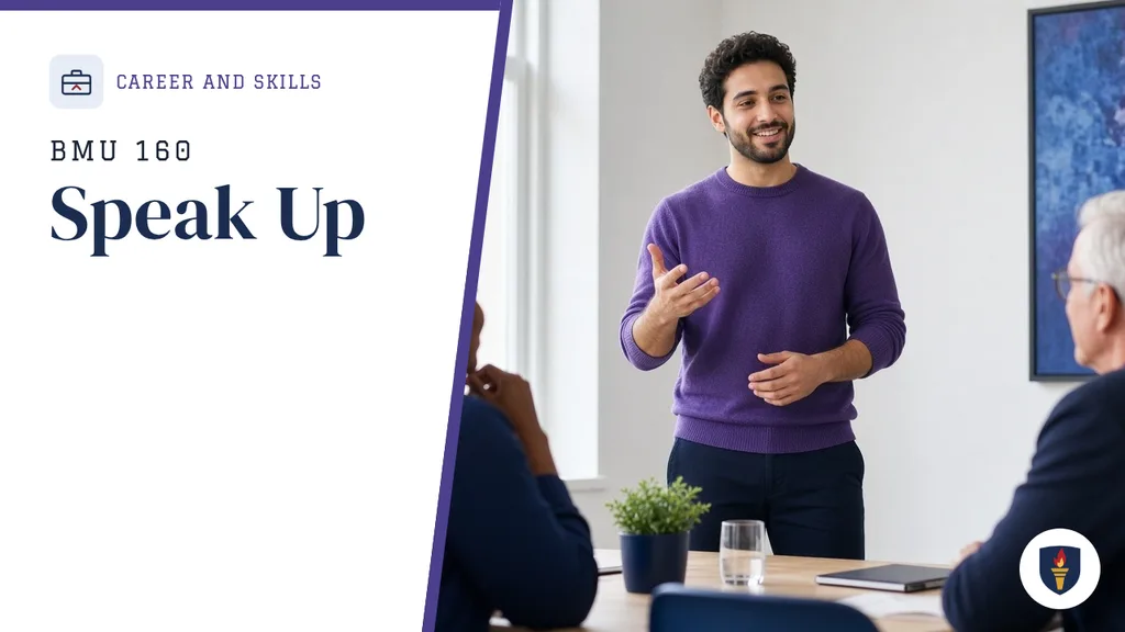 Course cover for BMU 160 Speak Up, Career and Skills department.